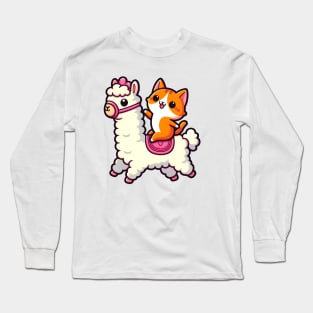 Cute cat riding llama Long Sleeve T-Shirt